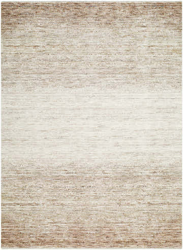 Close-up of the Amaury Area Rug. Farmhouse style rug in cream, dark brown, and medium gray with a subtle horizontal pattern. Design-Rectangle-576
