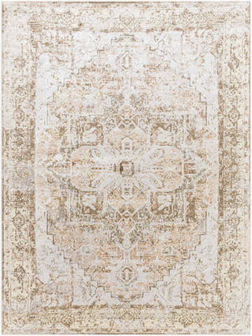Close-up of the Hera Washable Area Rug, showcasing its traditional pattern in ash, beige, and light silver tones. Design-Rectangle-537