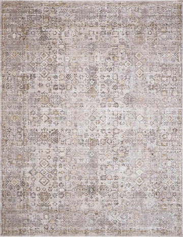 Detailed texture of Galey Alix x Livabliss Myrtle Avenue I Area Rug in cream, taupe, brown, and olive with vintage oriental design. Design-Rectangle