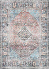 Detailed view of Blue Burgundy Holi-2302 Washable Area Rug, featuring a traditional Persian-style design with beige, blue and burgundy tones. Design-Rectangle-23