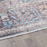 Close-up of the Blue Burgundy Holi-2302 Washable Area Rug, showcasing its traditional Persian-style design and soft, neutral colors. Pile