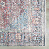 Close-up of the Blue Burgundy Holi-2302 Washable Area Rug, featuring a traditional Persian design in beige, blue, and burgundy. Swatch