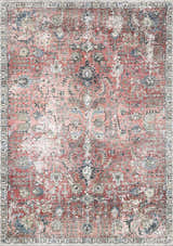 Detailed view of the Burgundy Holi-2303 Washable Area Rug, featuring a traditional, vintage-inspired floral pattern in burgundy, cream, and beige. Design-Rectangle-23