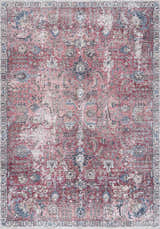 Detailed view of the Burgundy Holi-2303 Washable Area Rug. Features a traditional, vintage-inspired design in burgundy, cream, and beige tones. Design-Rectangle-23