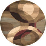 Round Jackhorn Area Rug with a contemporary geometric pattern in black, brown, red, and beige tones. Design-Round-8