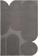 Close-up of the Fixui Gray Abstract Area Rug. Hand-tufted wool rug with ash gray, charcoal, and slate gray tones. Contemporary style. Design-Rectangle-576