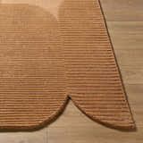Close up of the Fihe Abstract Modern Rug. Hand tufted wool in sandstone and terracotta colors with a geometric design. Front