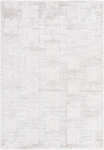 Close-up of the Jackie Area Rug. Cream and ivory rug with a contemporary geometric pattern and soft texture. Design-Rectangle-537