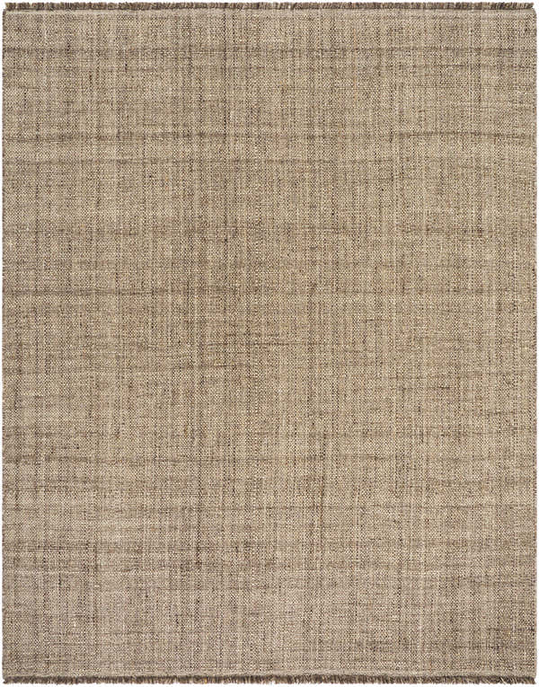 Close-up of the hand woven Pufoe Modern Wool Area Rug, showing texture and subtle brown and beige tones. Design-Rectangle-810