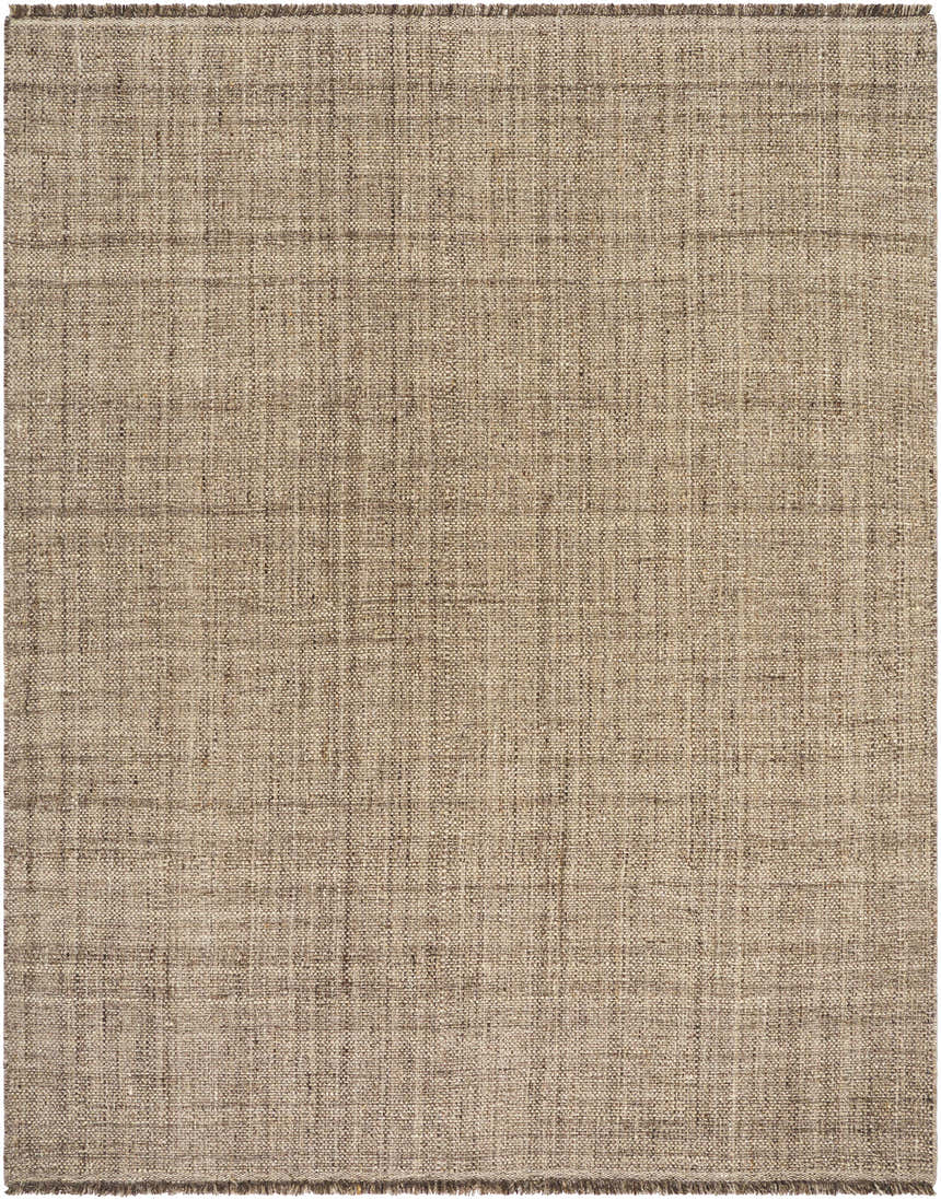 Close-up of the hand woven Pufoe Modern Wool Area Rug, showing texture and subtle brown and beige tones. Design-Rectangle-810