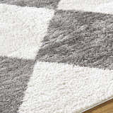 Close-up of the Arilla Diamond Checkered Washable Area Rug, showing its charcoal and white checkered pattern and soft texture. Texture