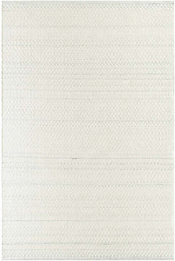 Close-up of the Kendi Light Slate Area Rug, a hand-woven wool rug with cream and light slate horizontal pattern. Design-Rectangle-576