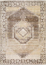 Close-up of the Kailey Light Gray Area Rug featuring a traditional diamond pattern in beige, brown, and light gray tones. Design-Rectangle-679