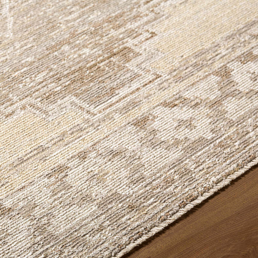 Close-up of the Kailey Light Gray Area Rug showing its farmhouse style, woven texture, and subtle geometric pattern. Pile