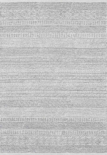 Close-up of the Kinmundy Tufted Maroc Wool Rug, showcasing its gray, ivory, and dark brown Moroccan-inspired striped pattern. Design-Rectangle