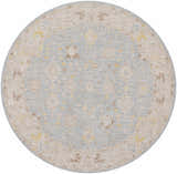 Round Kofi Thick Luxe Area Rug featuring a traditional floral pattern in amber, taupe, and light olive tones. Design-Round-67