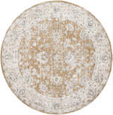 Round Kerem Damask Thick Luxe Boutique Rug with a traditional floral pattern in cream, light brown, and light gray. Design-Round-710