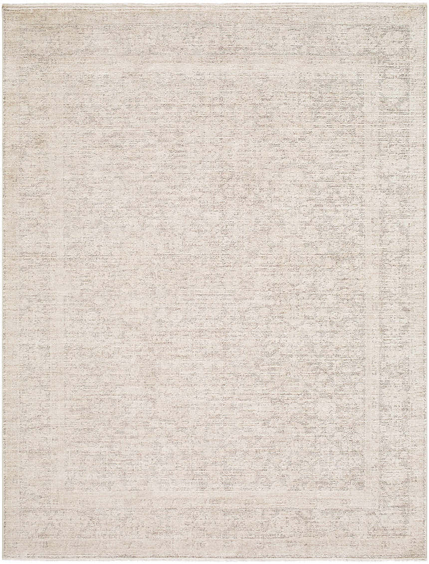 Close-up of the Livabliss x Galey Alix Maria Elena V Vintage Medallion Area Rug. Ivory, tan, and brown farmhouse style. Design-Rectangle-537