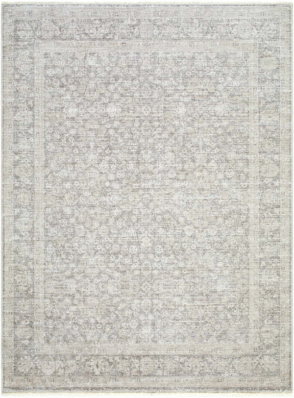 Close-up of the Livabliss x Galey Alix Maria Elena V Vintage Medallion Area Rug, featuring ivory, tan, and brown floral patterns. Design-Rectangle-57