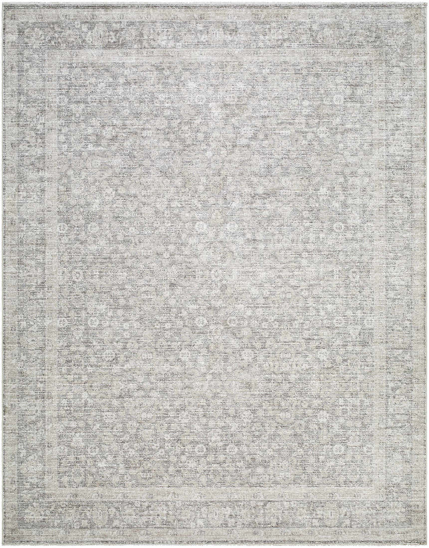 Close-up of Livabliss x Galey Alix Maria Elena V Vintage Medallion Area Rug. Ivory, tan, and brown farmhouse style. Design-Rectangle-71010
