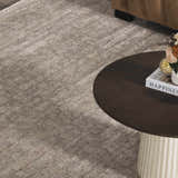 Close-up of Livabliss x Galey Alix Maria Elena V Vintage Medallion Area Rug in ivory, tan, and brown with a subtle vintage pattern. Roomscene-Rectangle