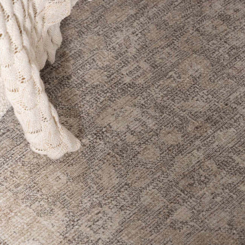 Close-up of the Livabliss x Galey Alix Maria Elena V Vintage Medallion Area Rug, featuring ivory, tan, and medium brown tones. Roomscene-Rectangle