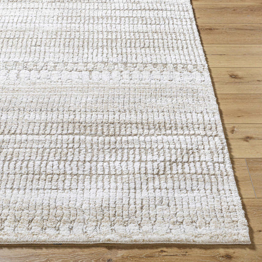 Close-up of the ash and silver gray Akande Shag Area Rug showing its plush texture and machine-woven construction. Front