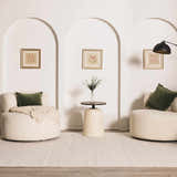 Living room scene with white chairs and Lascassas Neutral Area Rug. Bohemian, farmhouse style. Roomscene-Rectangle