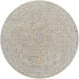 Round Coby Cream Avant Garde rug with traditional oriental design in brown, dusty sage, and gray hues. Luxe polyester texture. Design-Round-67