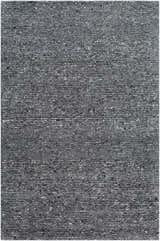 Close-up of the Winta Black Wool Area Rug, a hand-tufted rug with a subtle horizontal pattern in gray, medium gray, and onyx tones. Design-Rectangle-576