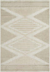 Close-up of the Annika Light Brown 3D Washable Area Rug, featuring a geometric diamond pattern with beige and light brown hues. Design-Rectangle-57