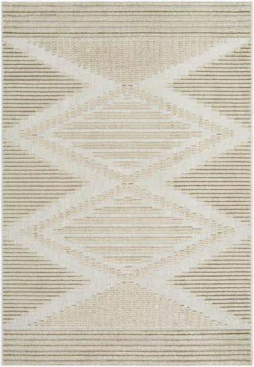 Close-up of the Annika Light Brown 3D Washable Area Rug, featuring a geometric diamond pattern with beige and light brown hues. Design-Rectangle-57