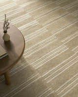 Close-up of the Argyro Area Rug. Beige and ivory wool rug with a linear, geometric pattern. Farmhouse style. Roomscene-Rectangle