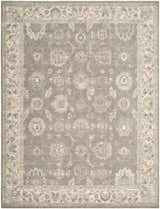 Detailed Alinae Area Rug featuring a traditional floral pattern in cream, green, slate blue, and tan. Design-Rectangle-710102