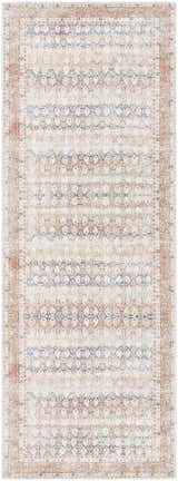 Maligaya Distressed Washable Rug in bone, gray, nutmeg. Persian-style rug with vintage, faded pattern and ornamental border. Design-Runner-2773