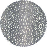 Round Athena Gray Giraffe Print Wool Rug. Cream spots on light and medium gray, hand-tufted texture. Design-Round-4
