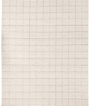 Close-up of the Nissa Cream Checkered Wool Rug, a hand-woven rug with a cream and gray checkered pattern. Design-Rectangle-23