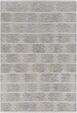 Close-up of the hand woven Metcalf Area Rug. Beige, cream, and gray horizontal pattern. Viscose rug texture. Design-Rectangle-576
