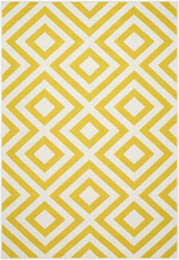 Close-up of the Maven Area Rug. Contemporary style with a geometric diamond pattern in yellow and white. Design-Rectangle-5377