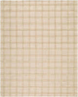 Close-up of the Adagio Area Rug. Hand-tufted wool rug in beige and cream with a sandstone plaid pattern. Farmhouse style. Design-Rectangle-810