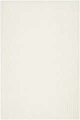 Close-up of the Missa Cream Area Rug, a hand-tufted wool rug with a subtle vertical stripe design. Design-Rectangle-576