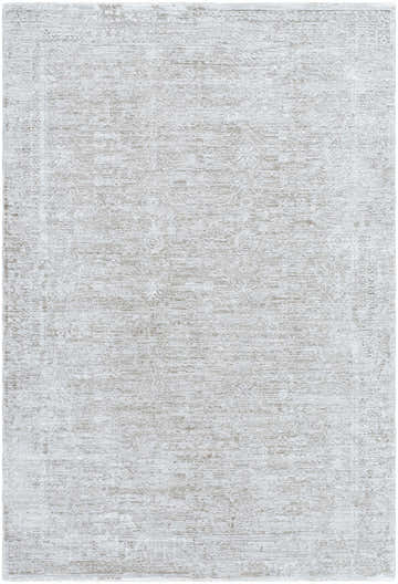 Close-up of the Anders Area Rug. Cream, light sage, and gray traditional farmhouse rug with subtle, distressed pattern. Design-Rectangle-576