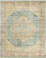 Detailed view of the hand-knotted wool Managa Premium Rug in camel, beige, saffron, and sage. Traditional Persian design. Design-Rectangle-810