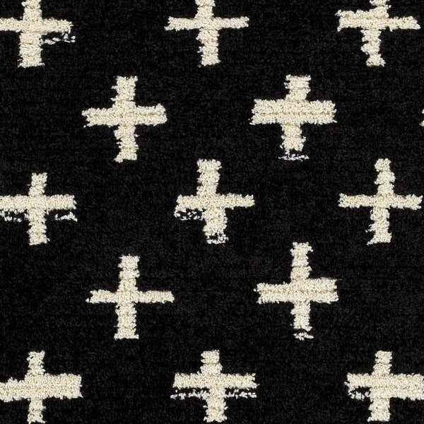 Sample Anda White Cross on Black Plush Rug - Clearance