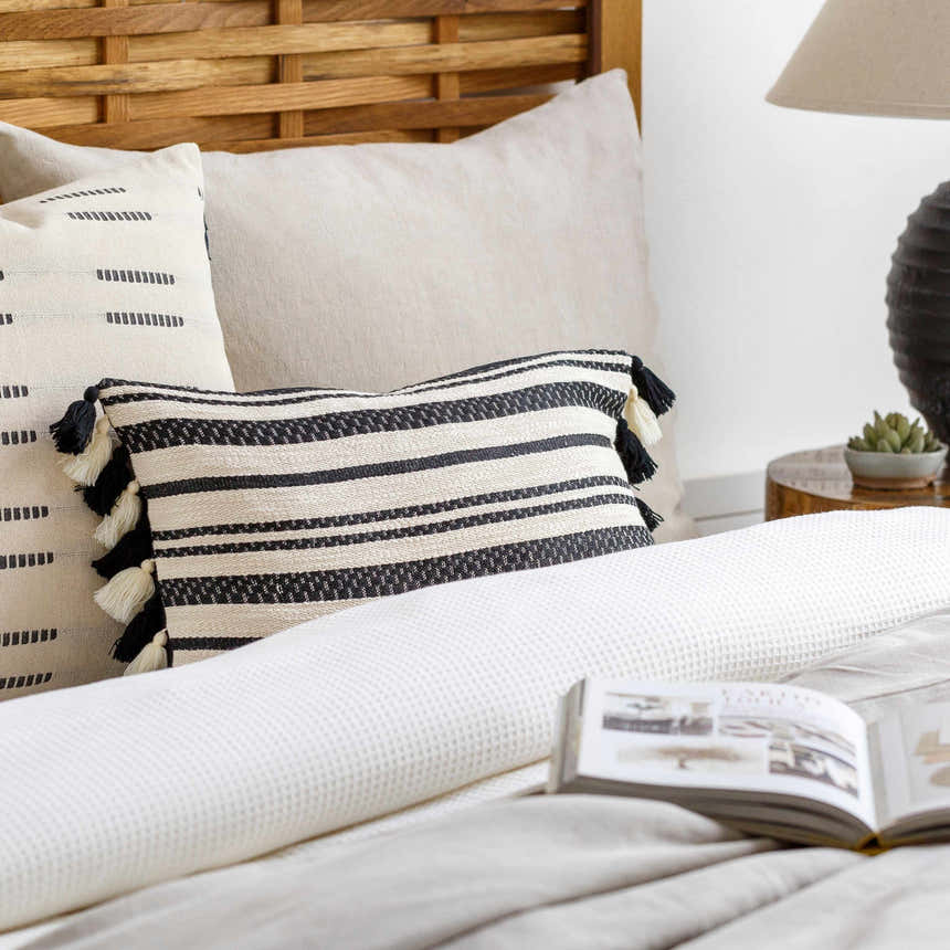 Munden Black White Striped Lumbar Pillow - Clearance