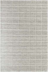 Close-up of the hand woven Nissa Checkered Area Rug. Light gray and off white wool with a farmhouse style checkered pattern. Design-Rectangle-576