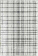 Close-up of the hand woven Nissa Ivory Area Rug. Features a farmhouse style plaid pattern in ivory and gray. Design-Rectangle-576