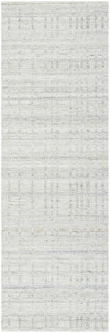 Close-up of the hand woven Nissa Tan Area Rug. Ivory and tan wool rug with a subtle geometric pattern. Design-Runner-268