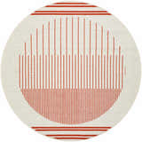 Close-up of a round Nabil Cream Area Rug with a cream background and orange vertical line pattern. Design-Round-53