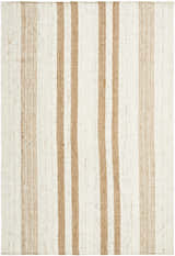 Close-up of the hand woven Nibaw Area Rug; ash and light silver wool with a tan vertical stripe pattern. Design-Rectangle-576